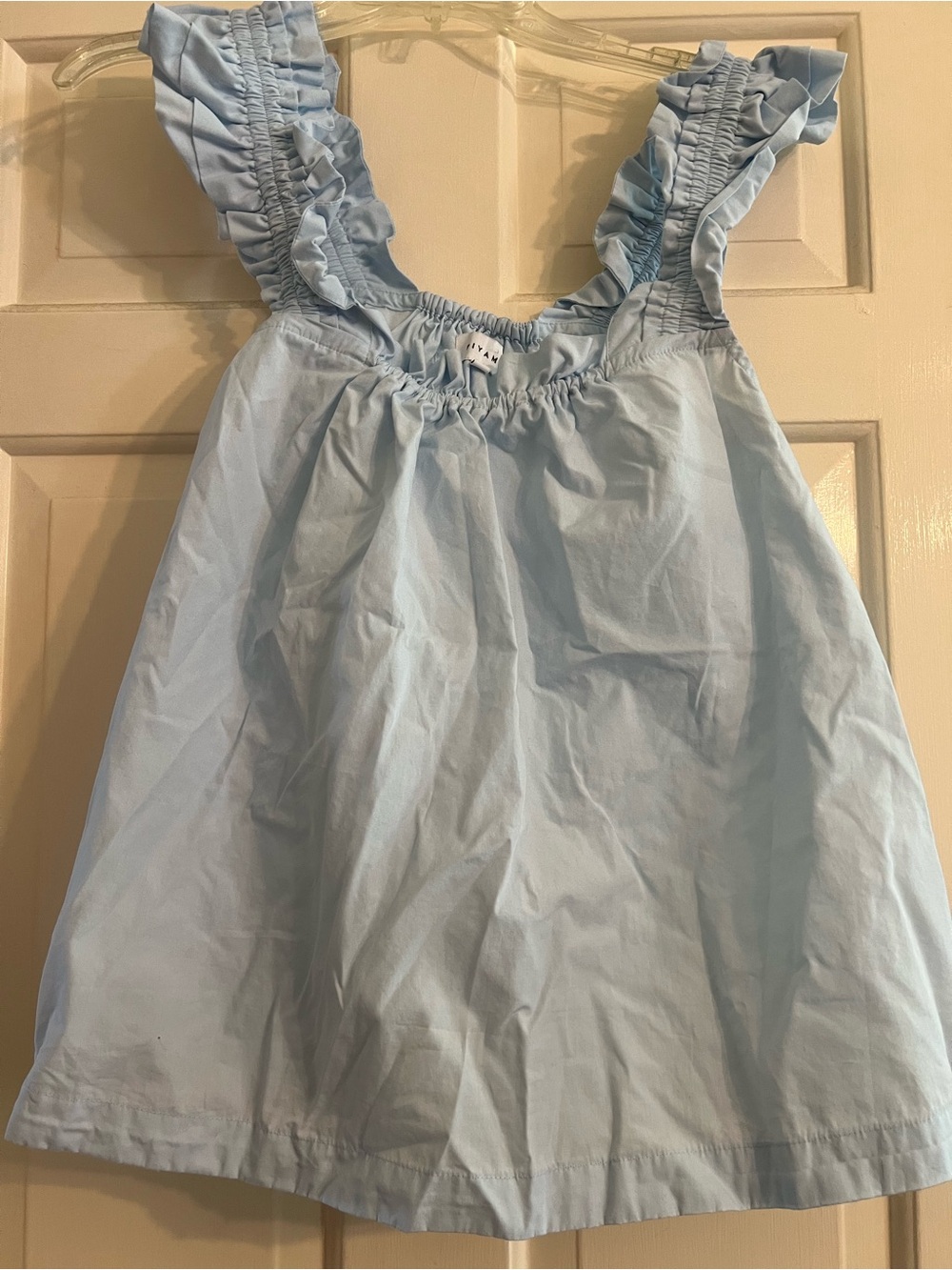Piyama Light Blue Ruffle Strap cotton Tank Top small poplin coquette cottage - Picture 2 of 6